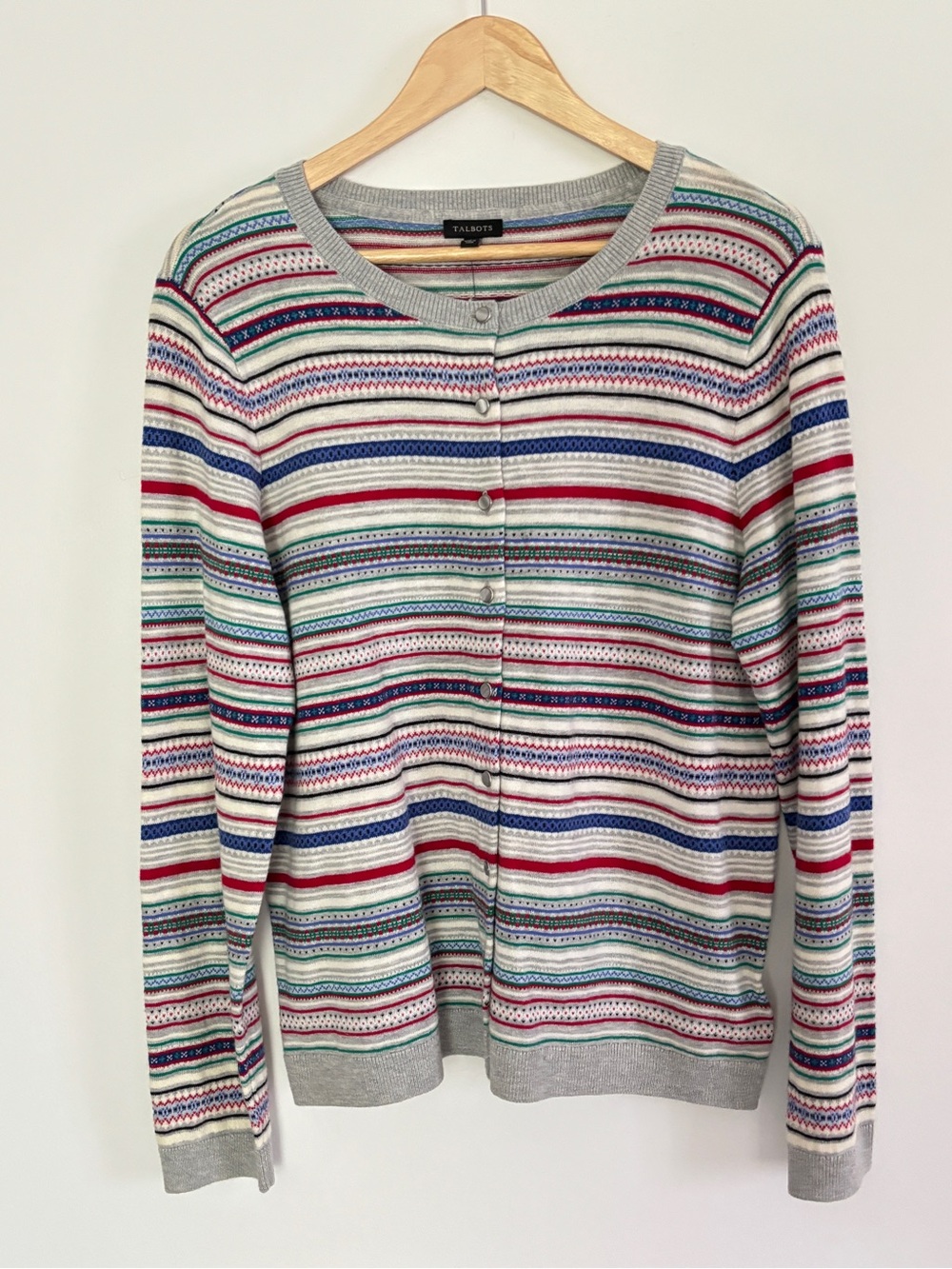 Talbots Fair Isle Colorful Sweater Cardigan Size Large NEW w/tag Holiday Preppy